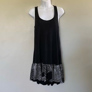 Lauren Moshi Scoop Neck Ruffle Net Print Tank Mini Dress in Black NWOT